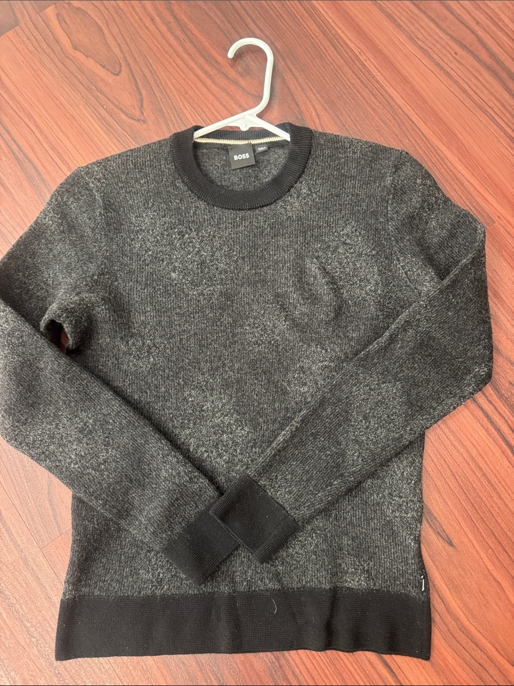 BOSS Charcoal Gray Crewneck Sweater with Black Trim